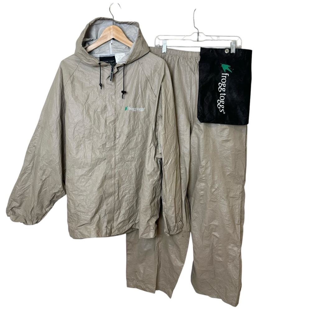 Frogg Toggs Men Size Medium Large Rain Coat Pant Set Ultra Lite Khaki Waterproof